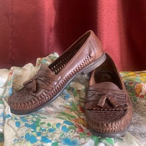 Mens brown woven loafers